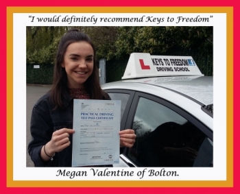 Megan Valentine of Bolton, showing off her driving test pass certificate after her first time pass.